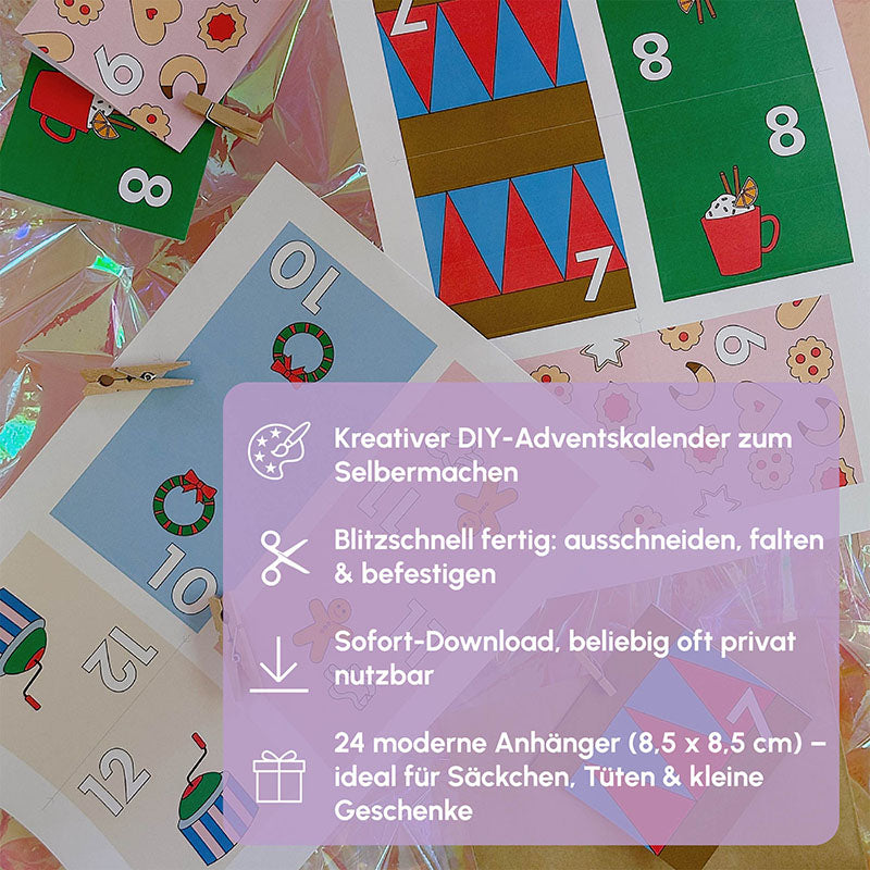 Kreativer DIY-Adventskalender mit Anhängern – schnell basteln, ausdrucken & befestigen, Gutschein-Werkstatt.