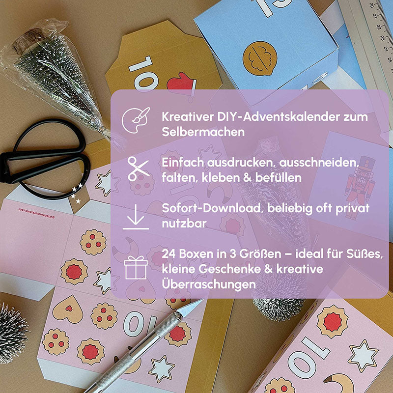 DIY-Adventskalender Druckvorlage zum Ausdrucken, Basteln & Befüllen – Gutschein-Werkstatt