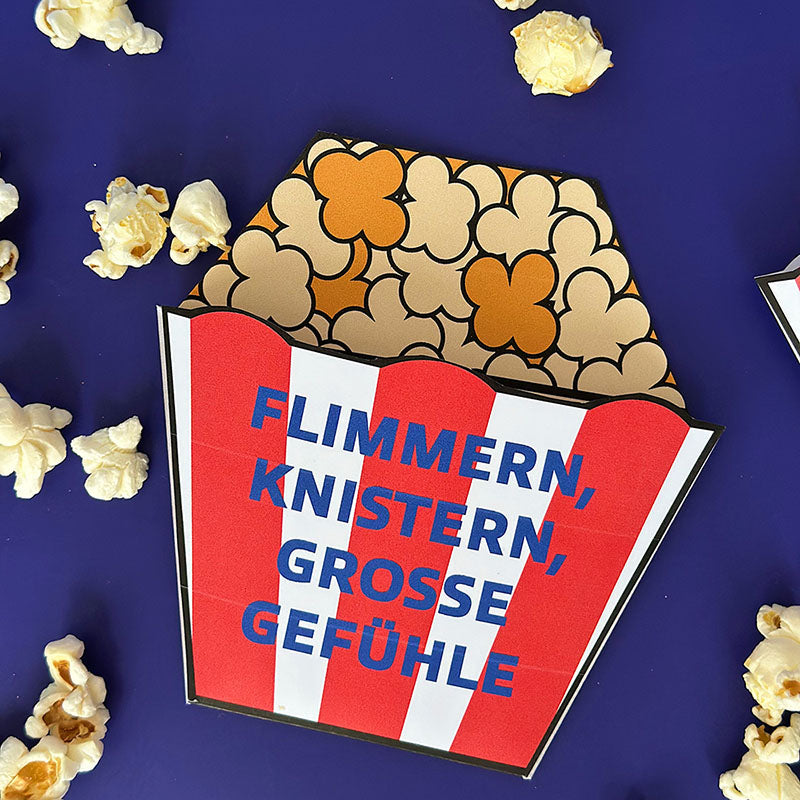 Kino Gutschein als moderne Geschenkidee – ultraschnell gebastelt, Printable PDF Vorlage zum Ausdrucken mit Popcorn Umschlag