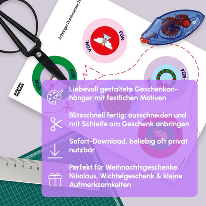 DIY Geschenkanhänger Weihnachten – digitale Druckvorlage mit festlichen Motiven & USPs – Gutschein-Werkstatt