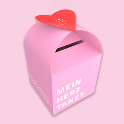 DIY Geschenkbox „Mein Herz Tanzt“ in Rosa – romantische PDF Druckvorlage zum Ausdrucken und Basteln für einen Dinner Gutschein