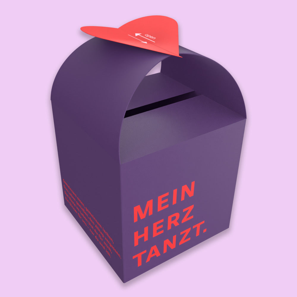 DIY Gutscheinbox „Mein Herz tanzt“ in Violett – romantische Geschenkverpackung für einen Dinner-Gutschein oder Date Night