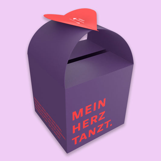 DIY Gutscheinbox „Mein Herz tanzt“ in Violett – romantische Geschenkverpackung für einen Dinner-Gutschein oder Date Night