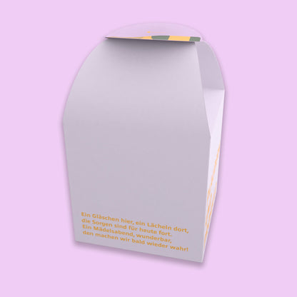 Rückansicht der DIY Geschenkbox „Plaudern und Prosecco“ mit Gedicht – Geschenkverpackung für Gutscheine
