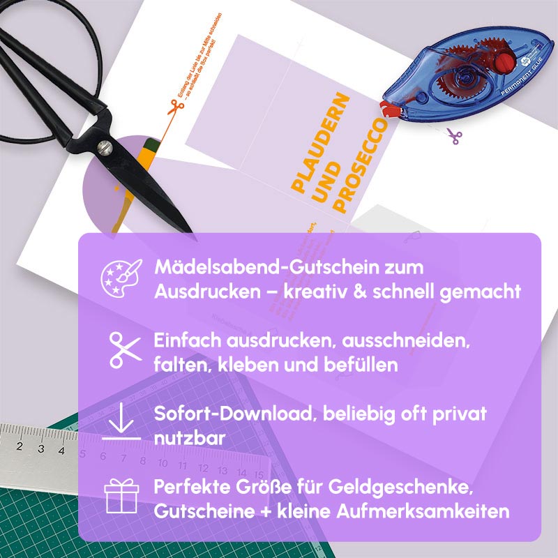 Druckvorlage für DIY Geschenkbox „Plaudern und Prosecco“ – Geschenkverpackung für Gutscheine zum Ausdrucken