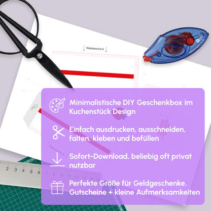 Digitale DIY Geschenkbox „Erdbeere“ – Bastelvorlage im Kuchendesign mit USPs: einfach ausdrucken, ausschneiden, falten & befüllen. Perfekt für Geschenke