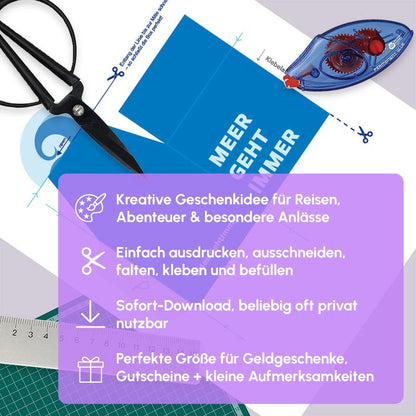 DIY Geschenkbox Vorlage „Meer geht immer“ mit passender Gutscheinkarte – PDF zum Ausdrucken und Basteln