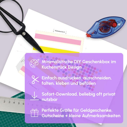 Digitale DIY Geschenkbox „Smarties“ – Bastelvorlage im Kuchendesign mit USPs: einfach ausdrucken, ausschneiden, falten & befüllen. Perfekt für Geschenke