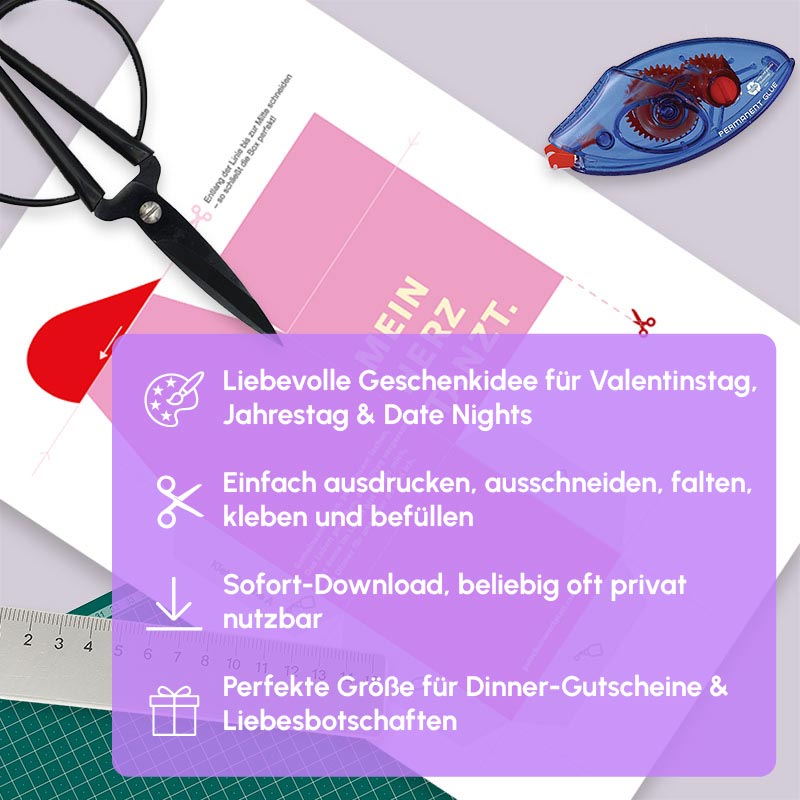 DIY Gutscheinbox „Mein Herz tanzt“ als Bastelvorlage zum Ausdrucken – Printable Geschenkverpackung mit Anleitung und USPs
