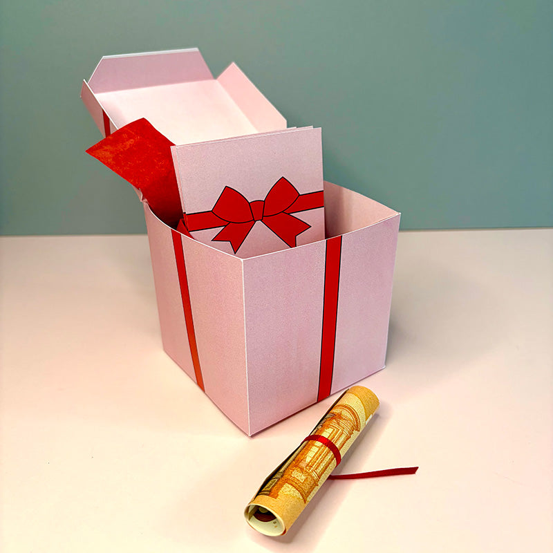 Rosa Geschenkbox mit Schleife – ideal für Geldgeschenk oder individuellen Wertgutschein