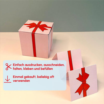 DIY Gutscheinbox in Rosa mit Schleife – kreative Verpackung für Geldgeschenke zum Ausdrucken