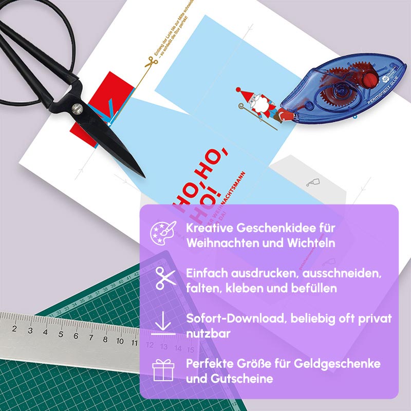 PDF Gutscheinbox Vorlage Santa – Sofort-Download zum Drucken, Schneiden, Falten & Befüllen