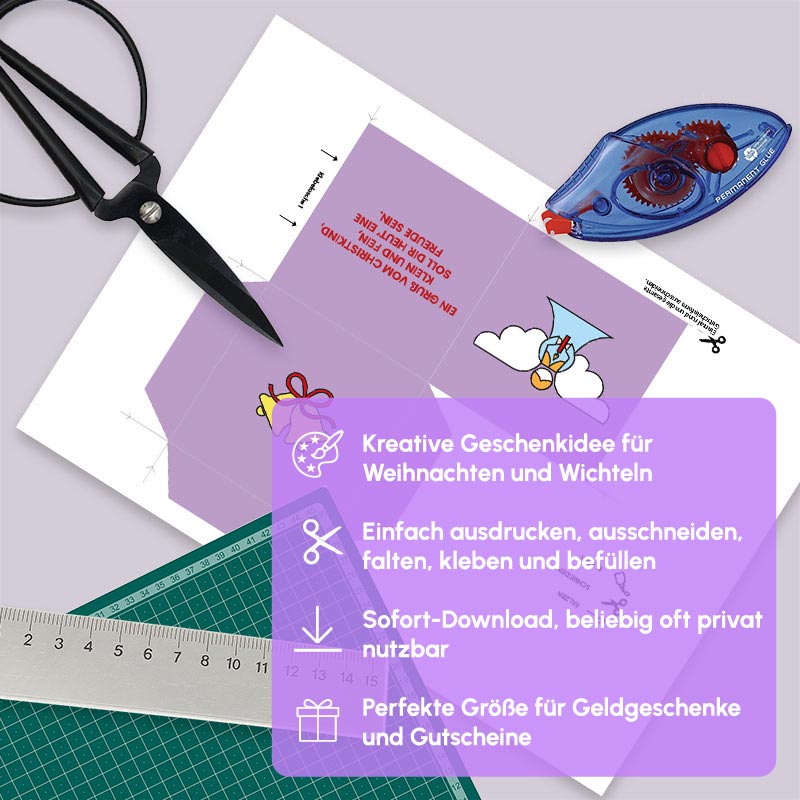 PDF Gutscheinbox Vorlage Motiv “Christkind” – Sofort-Download zum Drucken, Schneiden, Falten & Befüllen