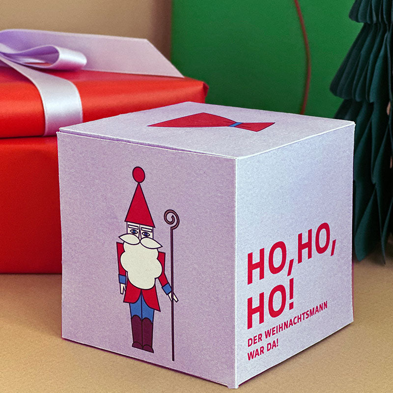 DIY Geschenkbox Weihnachten, Motiv “Ho Ho Ho” – PDF Druckvorlage zum Ausdrucken und Basteln für Gutscheine und Wichtelgeschenke