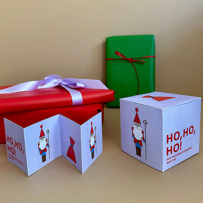 DIY Gutscheinbox Vorlage mitMotiv “Ho Ho Ho” und passender Geschenkkarte – PDF zum Ausdrucken und Basteln