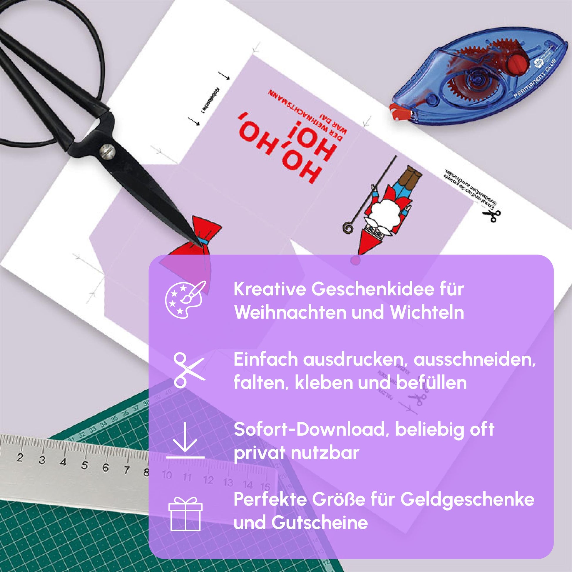 PDF Gutscheinbox Vorlage Motiv “Ho Ho Ho” – Sofort-Download zum Drucken, Schneiden, Falten & Befüllen