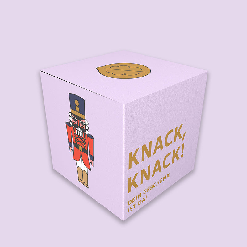 DIY Geschenkbox Weihnachten, Motiv “Knack Knack” – PDF Druckvorlage zum Ausdrucken und Basteln