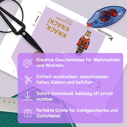 PDF Gutscheinbox Vorlage Motiv “Knack Knack” – Sofort-Download zum Drucken, Schneiden, Falten & Befüllen
