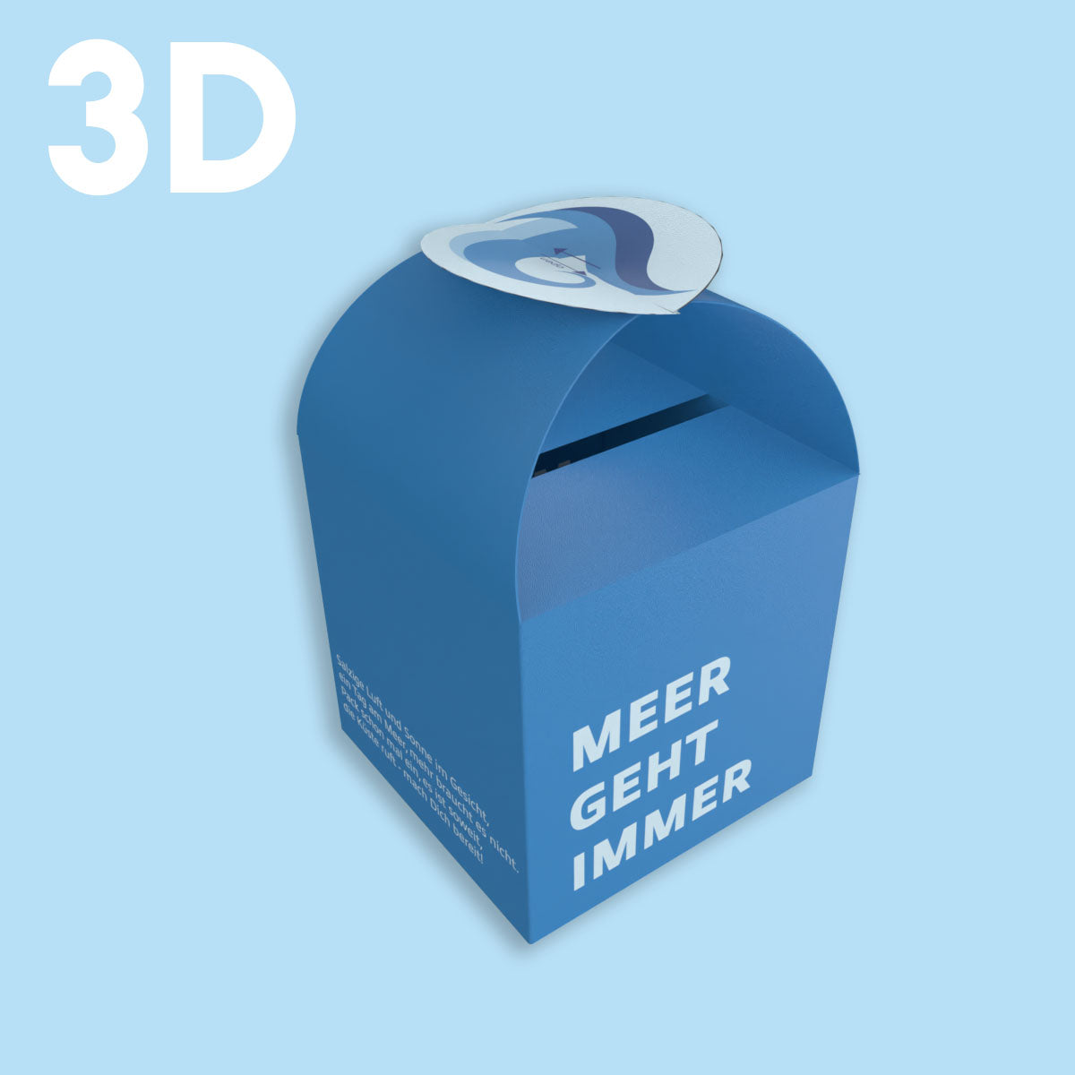 3D-Modell der Geschenkbox und Gutscheinvorlage Meer geht immer