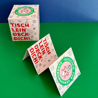 Kreativer Restaurant Gutschein als DIY Geschenkbox zum Ausdrucken – moderne Gutscheinidee für Genießer.