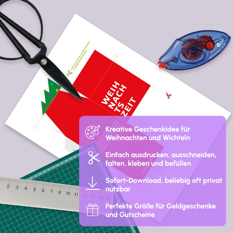 PDF Vorlage Weihnachtsbox mit Tannenbaum – einfach ausdrucken, ausschneiden, falten & verschenken